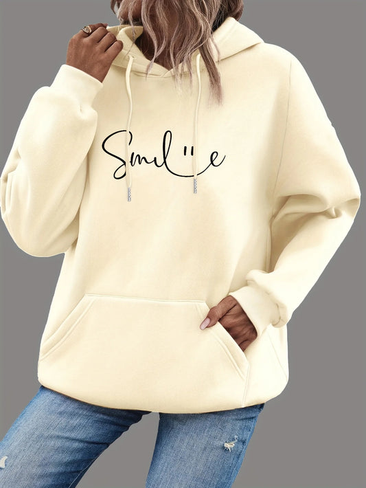 SMILE Print Hoodie with Kangaroo Pocket: Cozy and Stylish Casual Sweatshirt for Everyday Wear